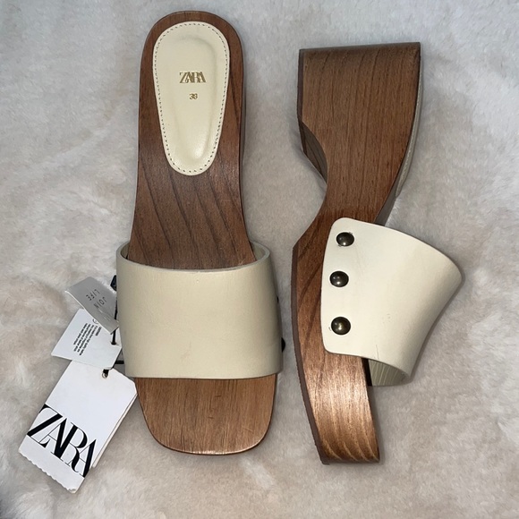 Zara Clogs Size 7.5 (38) Wood Cream - Picture 1 of 6